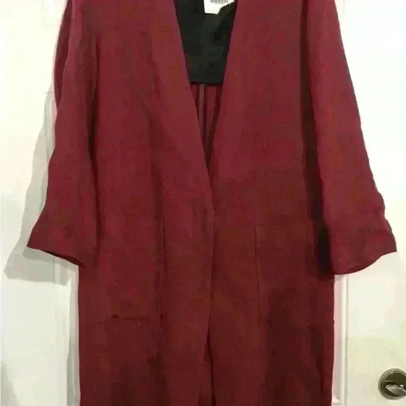 ✨New✨Zara Red Burgundy Linen Coat Size Medium - Picture 7 of 9